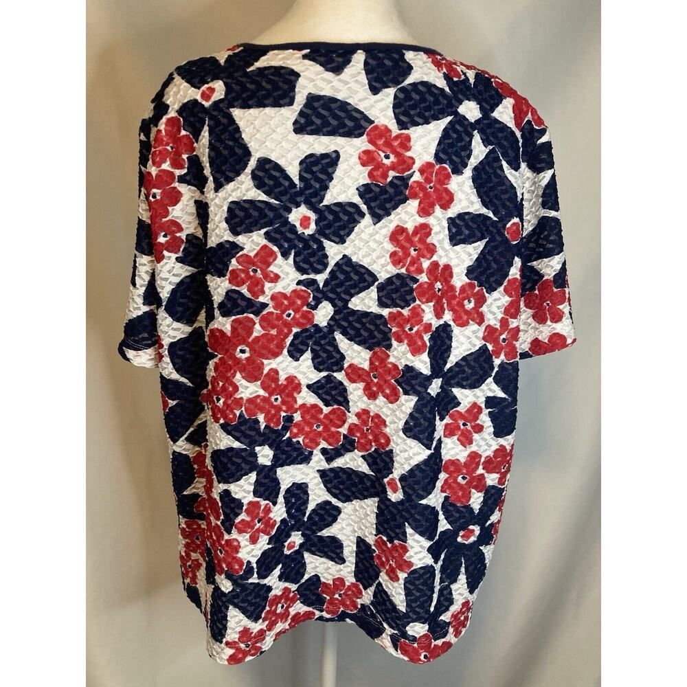 Womens Alfred Dunner Blue/Red/White Floral Short Sleeve Top XL Lined Square Neck - Picture 3 of 8